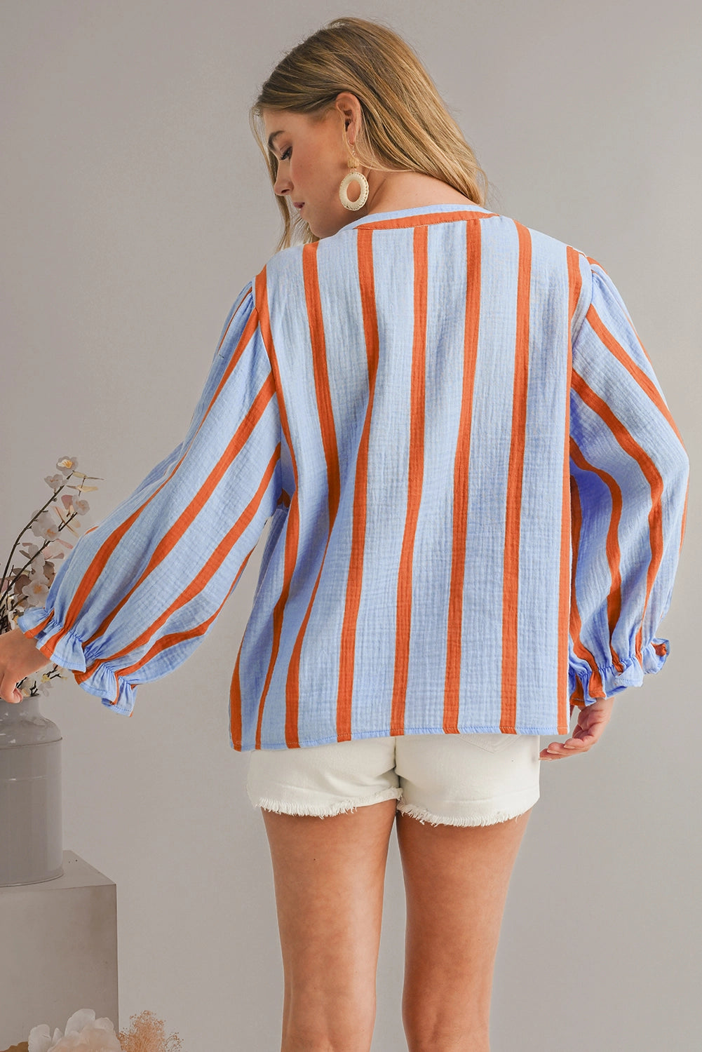 Textured Stripe Buttoned Front Cotton Shirt