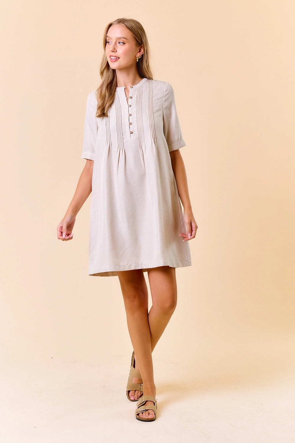 Half Button Down Pintuck Dress