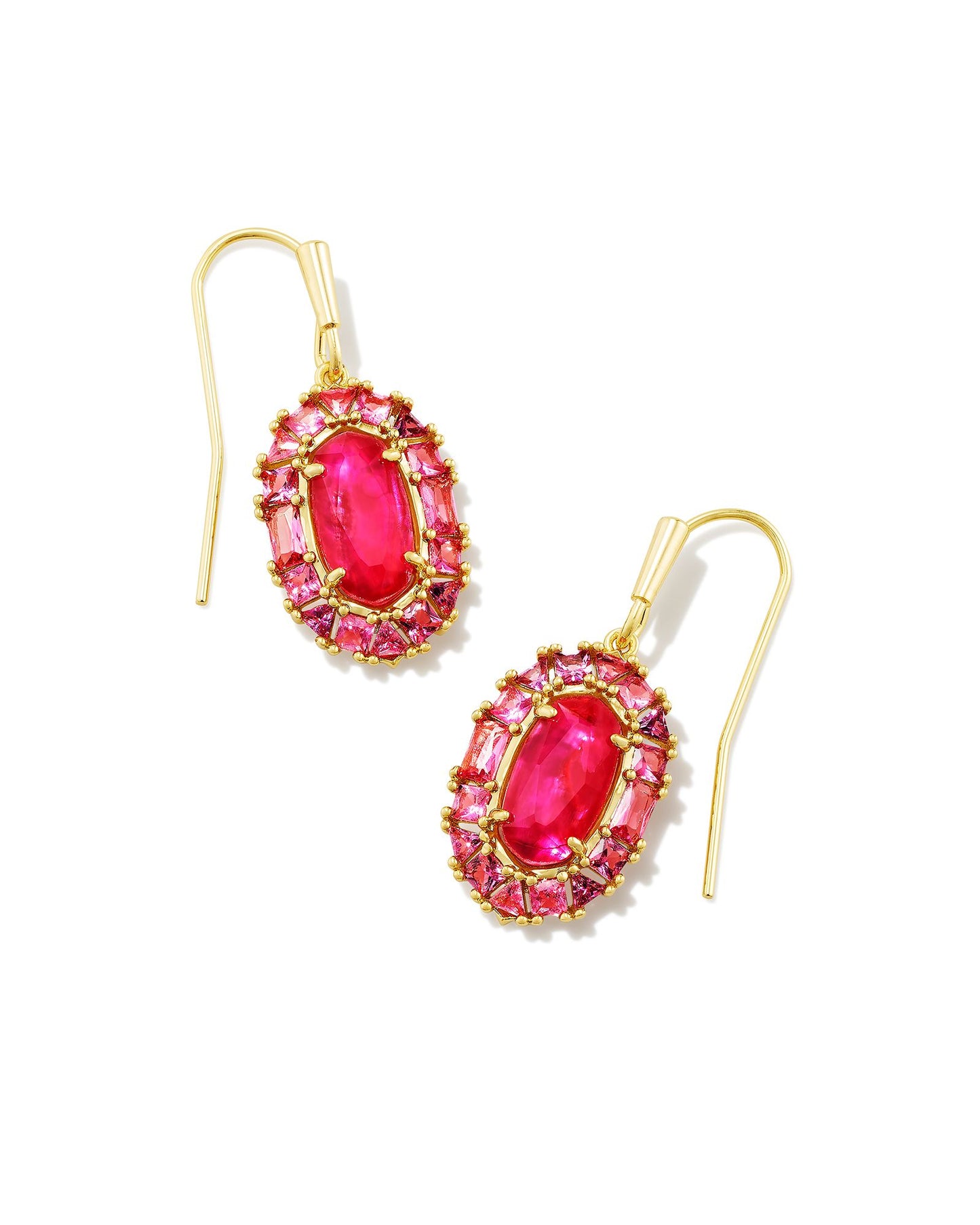 Lee Crystal Frame Drop Earrings | Gold & Raspberry Illusion