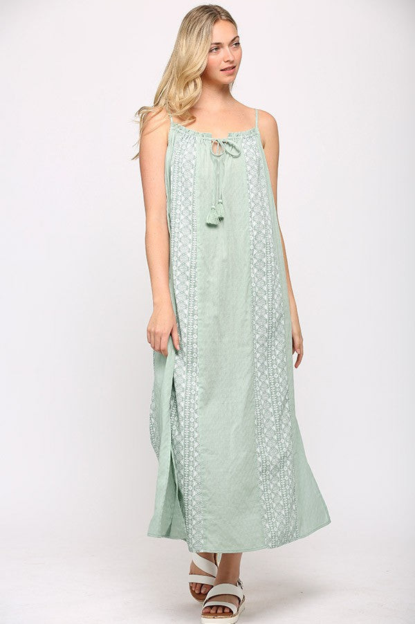 Sleeveless Maxi Dress with Tassel Tie and Side Slits