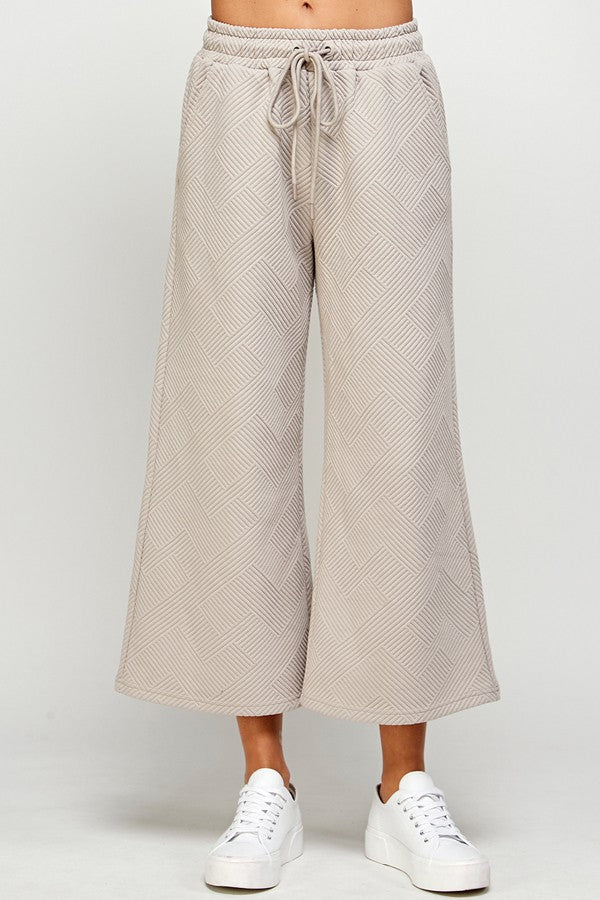 Textured Soft Cropped Lounge Wear Wide Pants