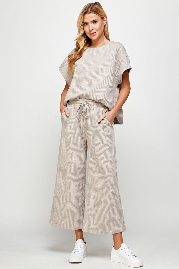 Textured Soft Cropped Lounge Wear Wide Pants