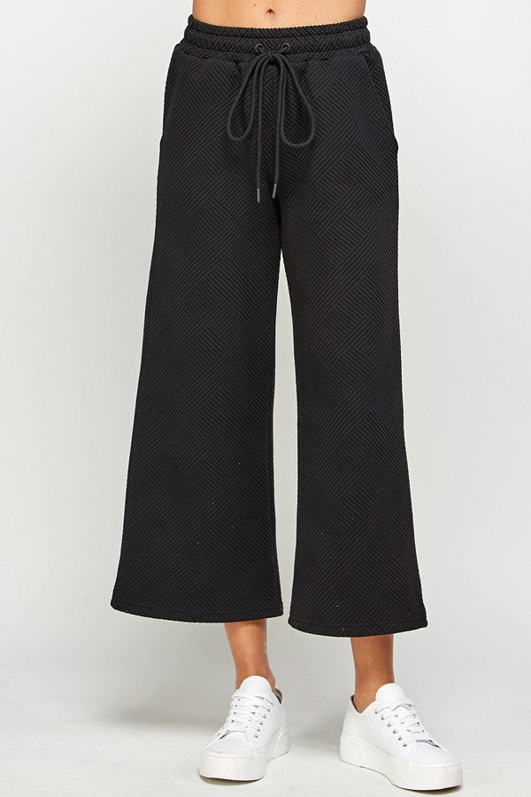 Textured Soft Cropped Lounge Wear Wide Pants