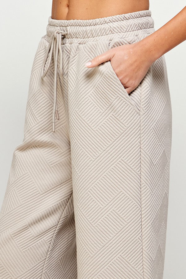 Textured Soft Cropped Lounge Wear Wide Pants