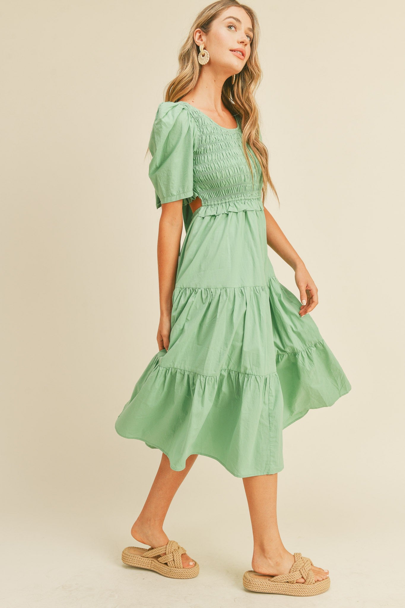 Smocked Tiered Midi Dress