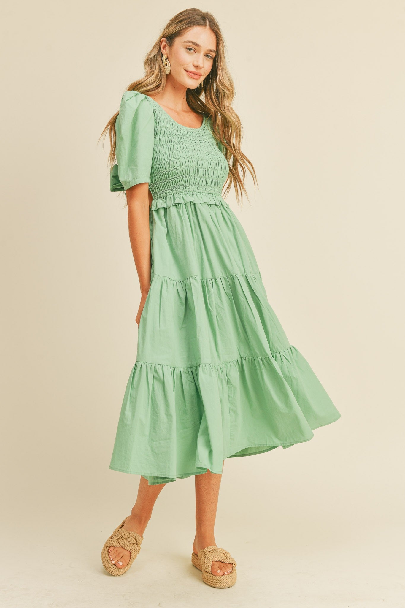 Smocked Tiered Midi Dress