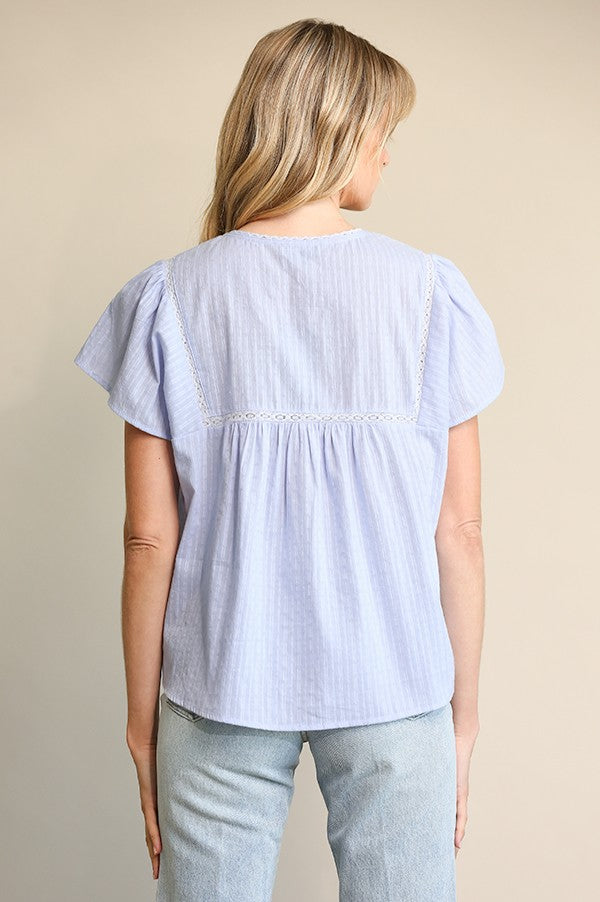 Textured Woven and Lace Detail Top