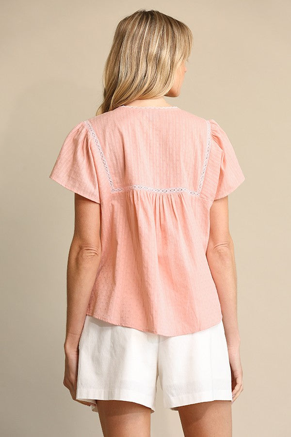 Textured Woven and Lace Detail Top