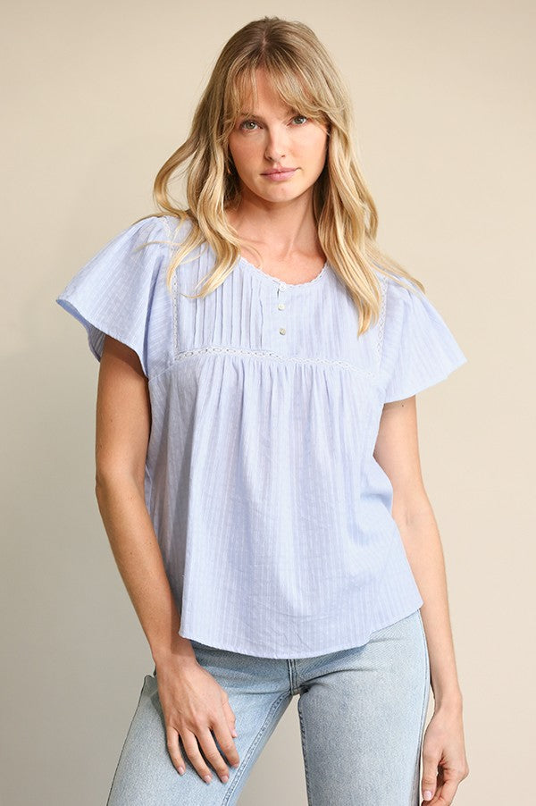 Textured Woven and Lace Detail Top
