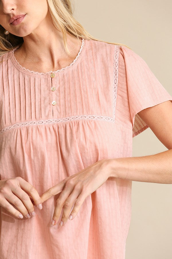 Textured Woven and Lace Detail Top