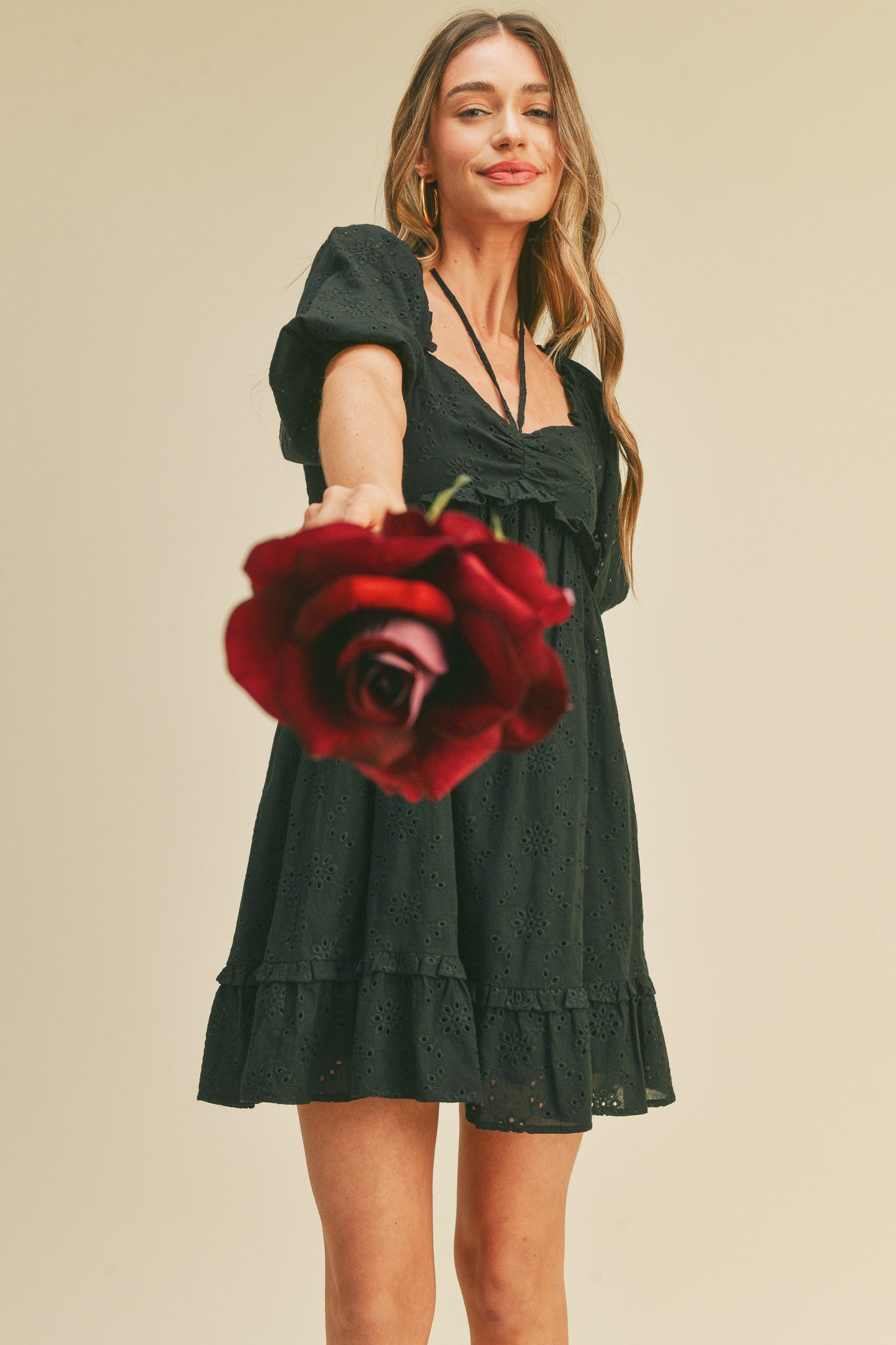 Eyelet Babydoll Mini Dress