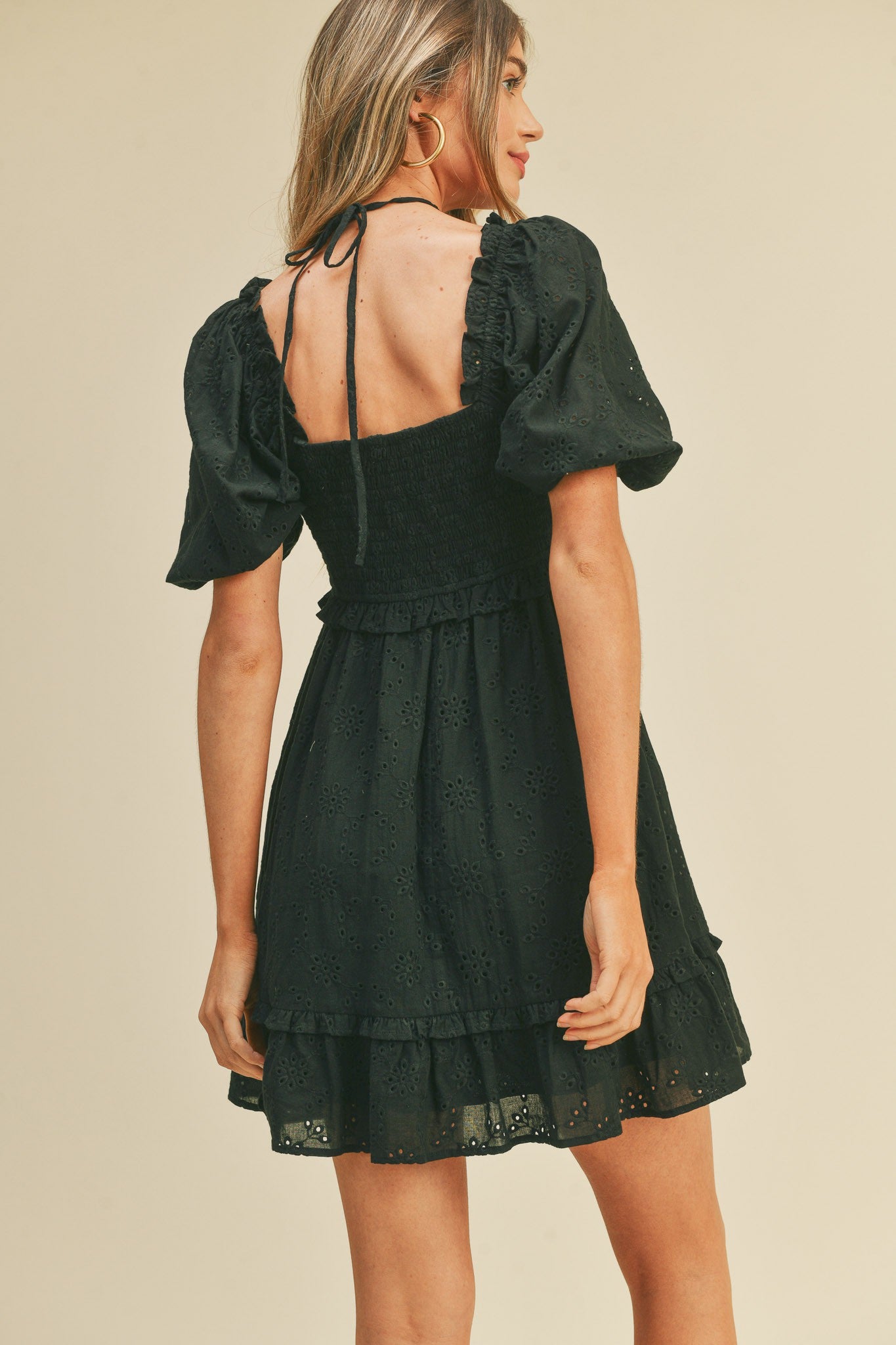 Eyelet Babydoll Mini Dress