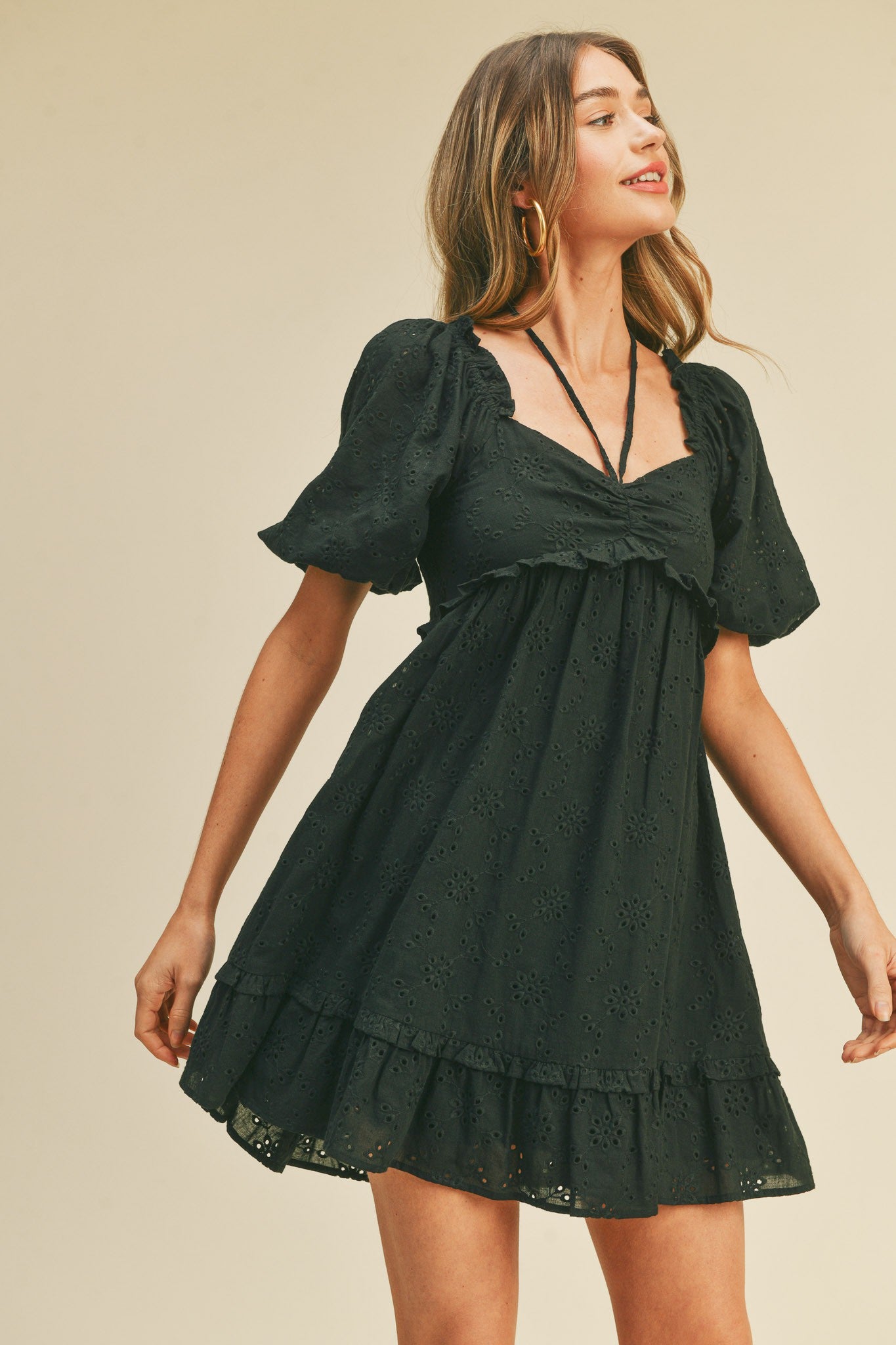 Eyelet Babydoll Mini Dress