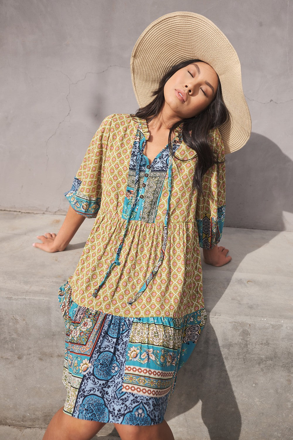 Contrast Border Printed Mini Dress