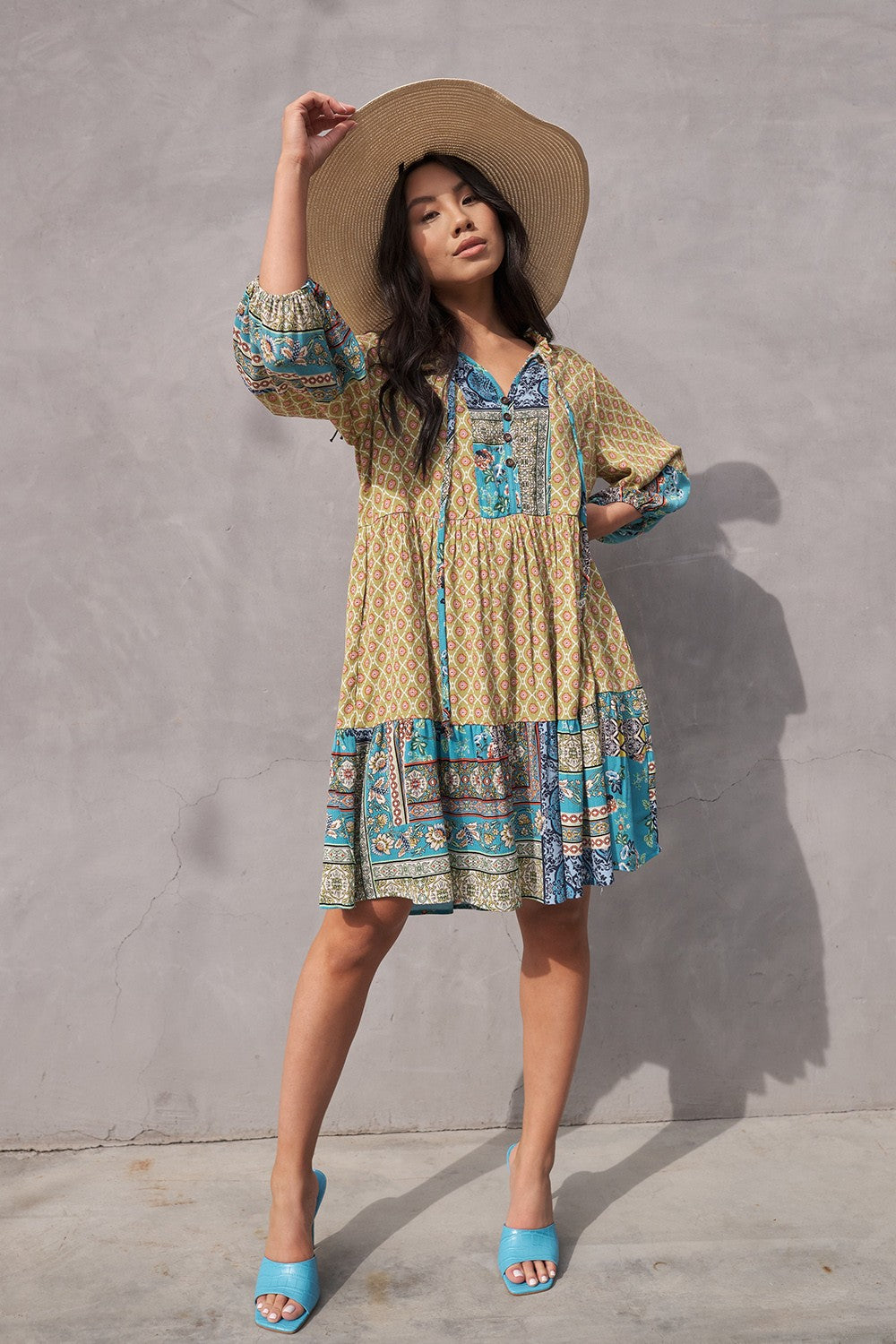 Contrast Border Printed Mini Dress