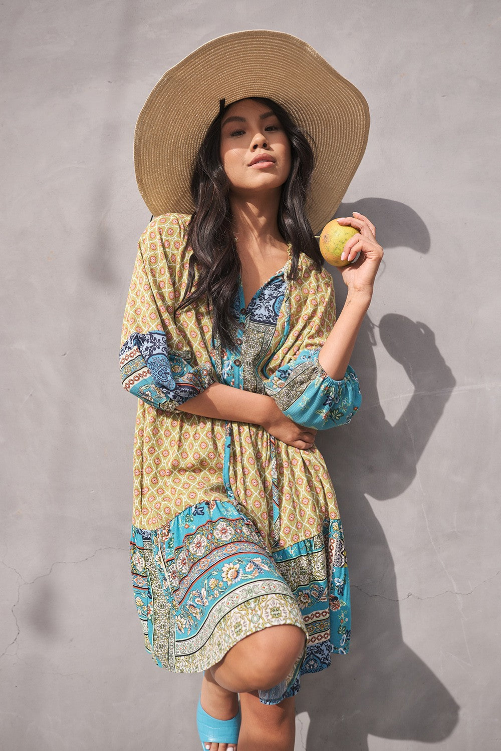 Contrast Border Printed Mini Dress