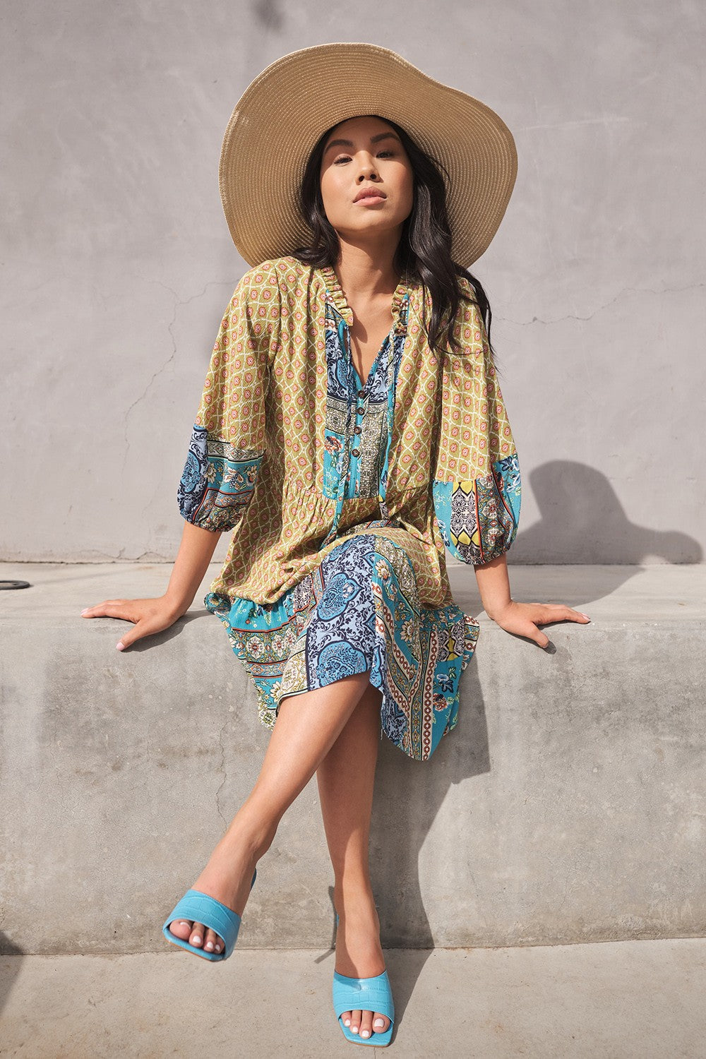 Contrast Border Printed Mini Dress