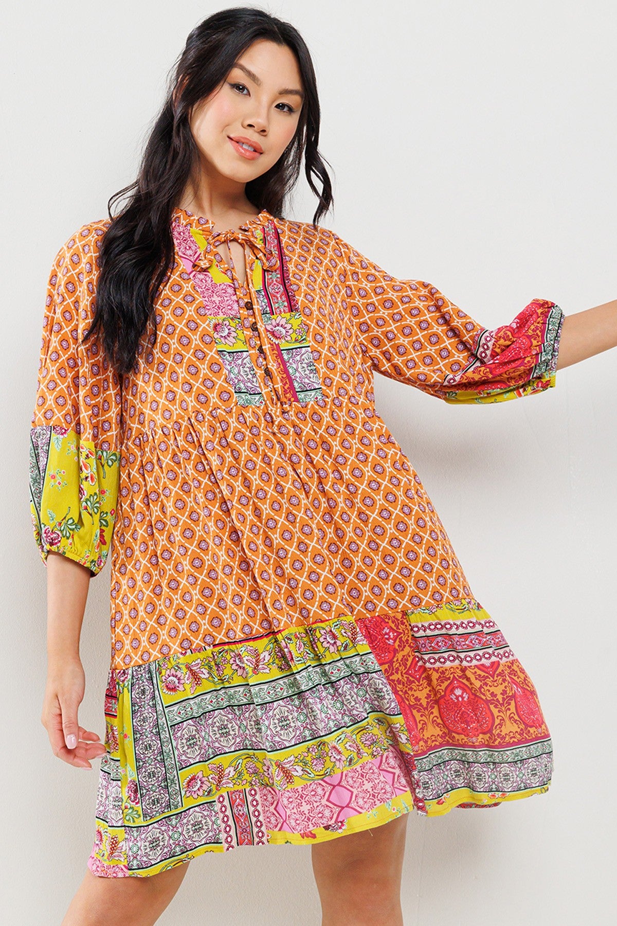 Contrast Border Printed Mini Dress