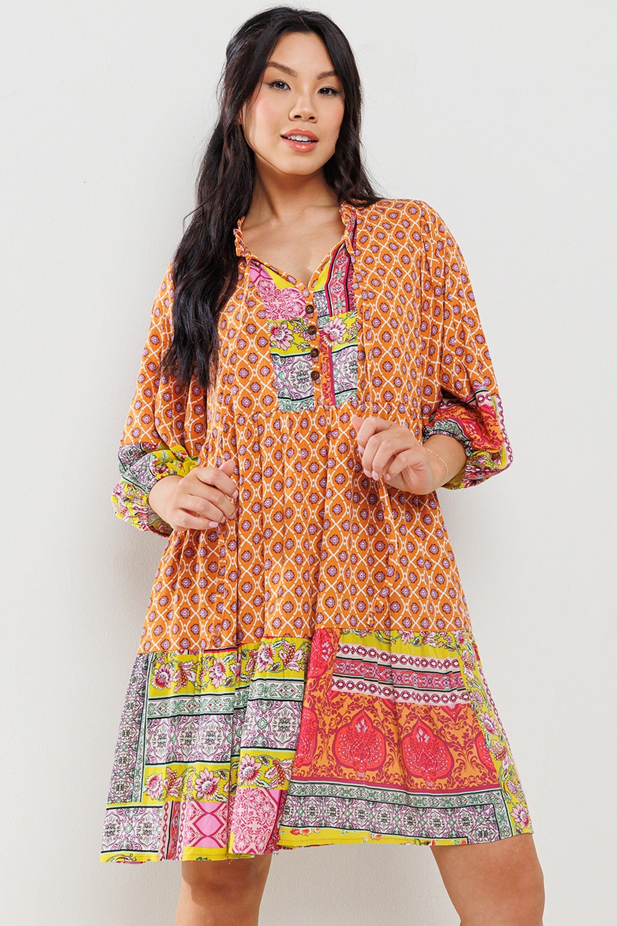 Contrast Border Printed Mini Dress