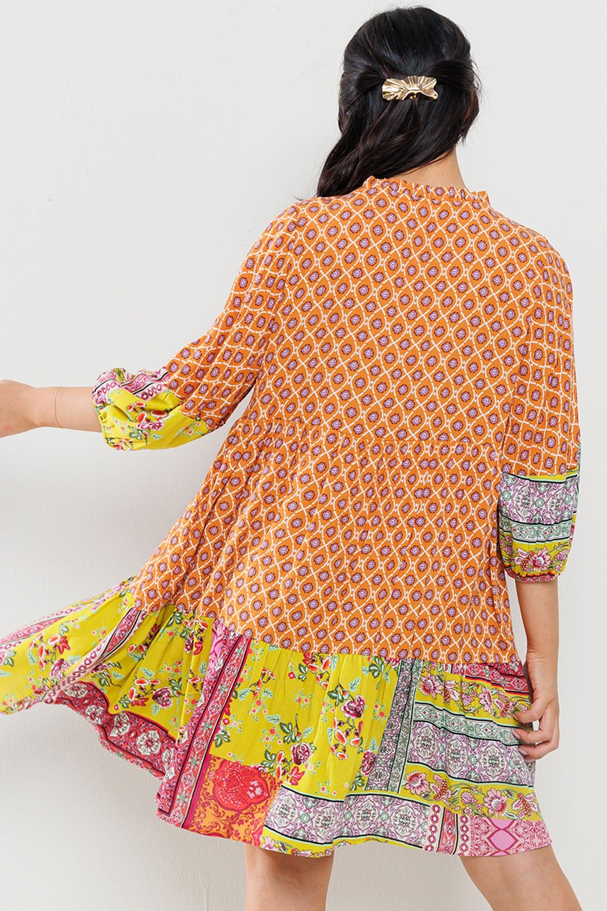 Contrast Border Printed Mini Dress
