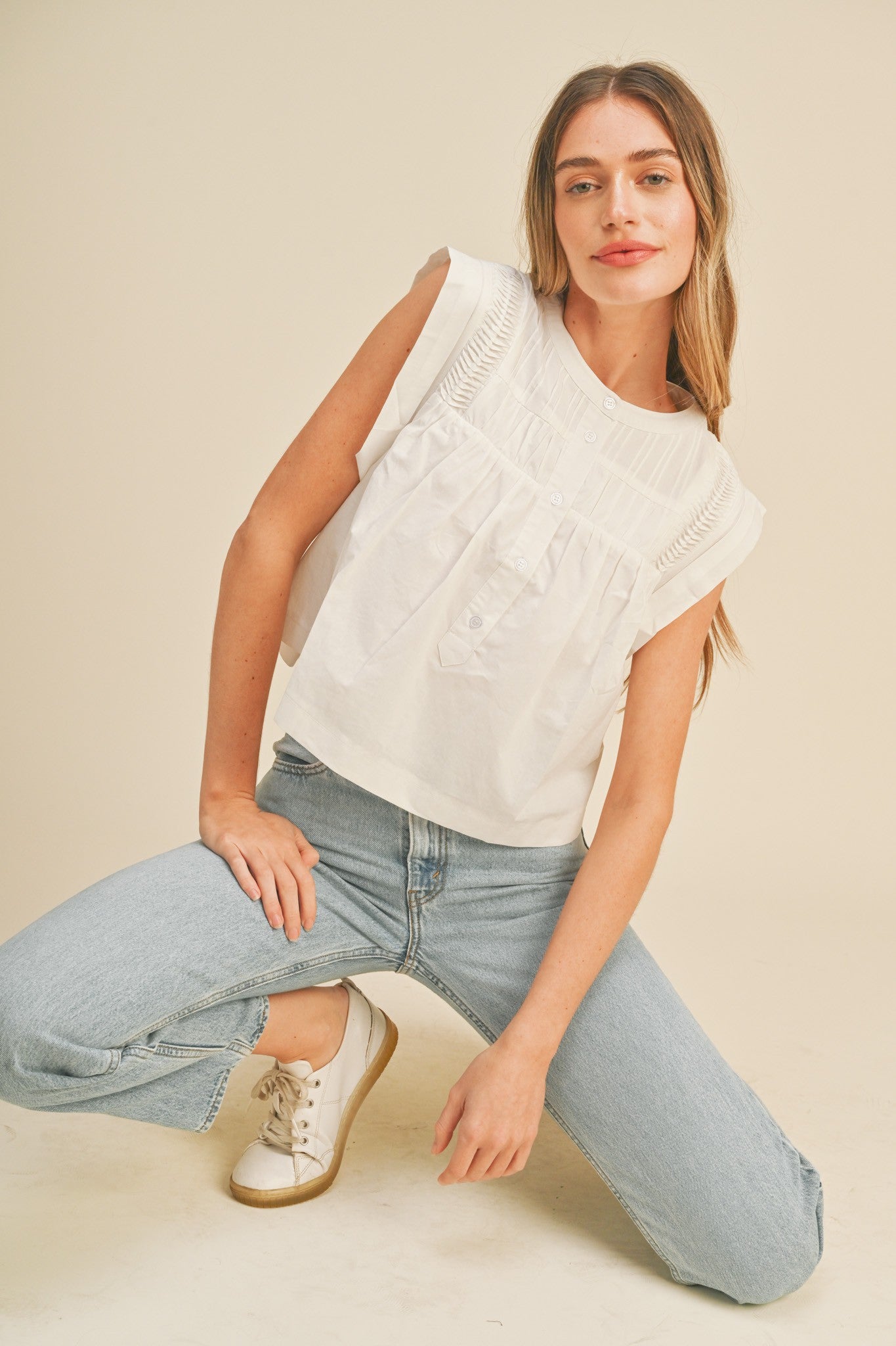Shirring Detail Button Down Top