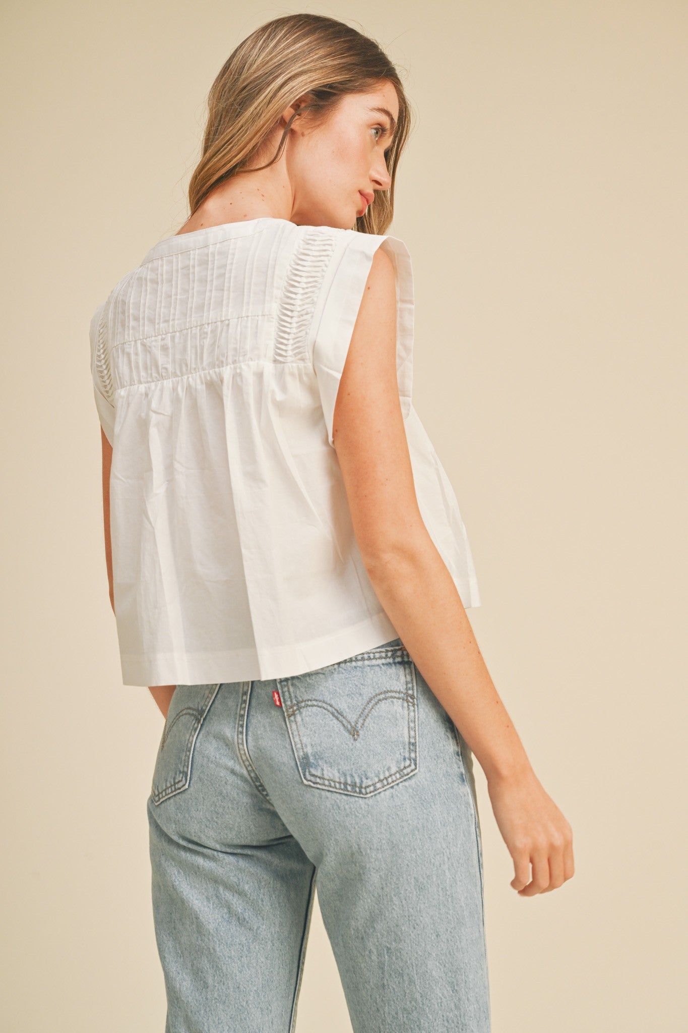 Shirring Detail Button Down Top