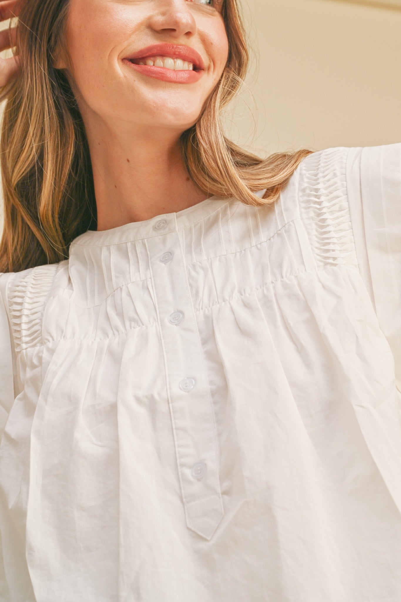 Shirring Detail Button Down Top
