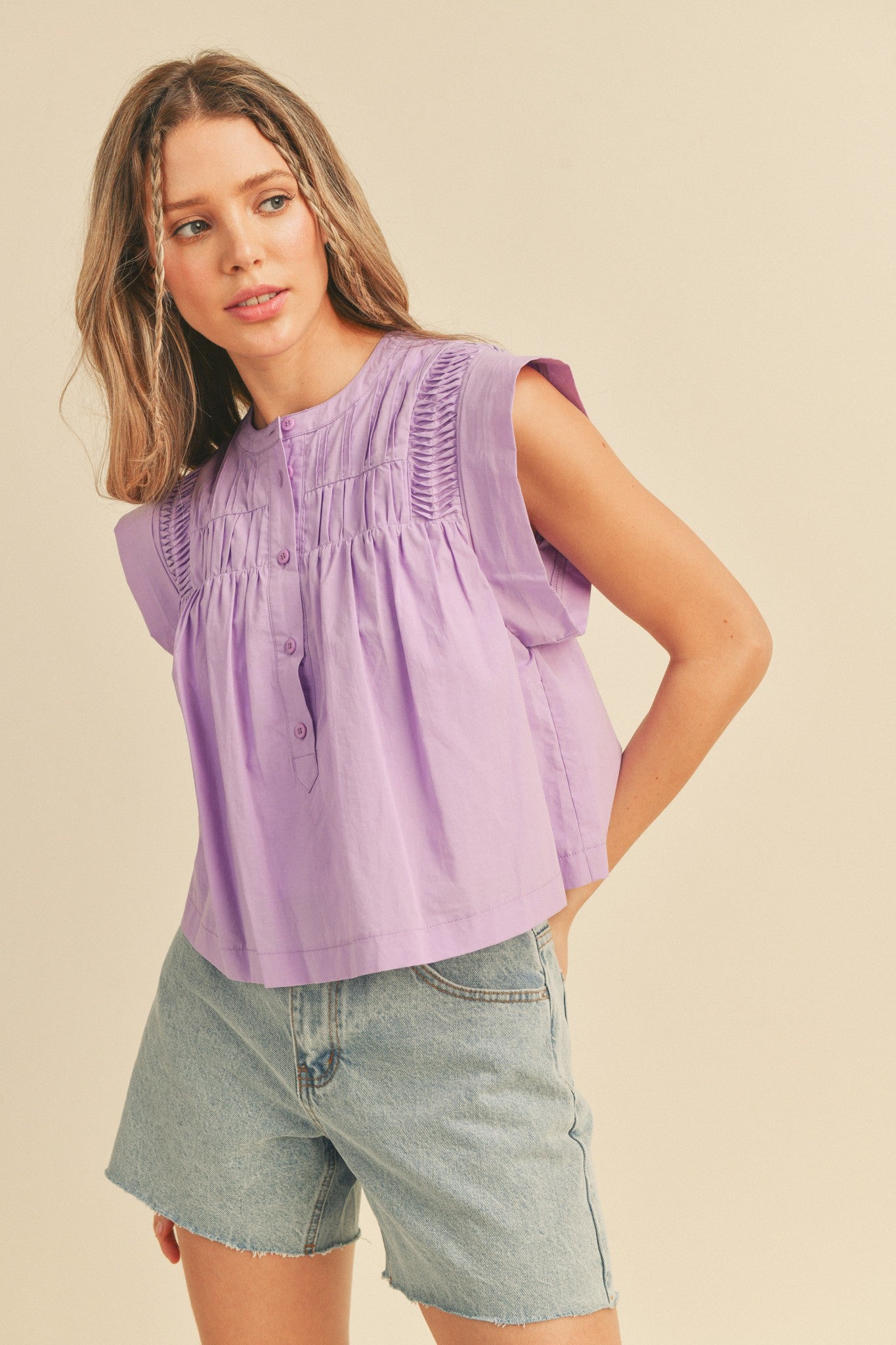 Shirring Detail Button Down Top