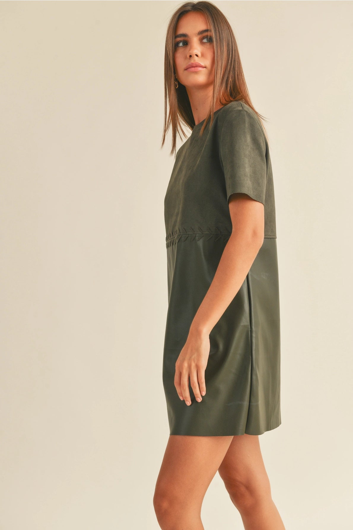 Faux Leather Suede Combo Shift Dress