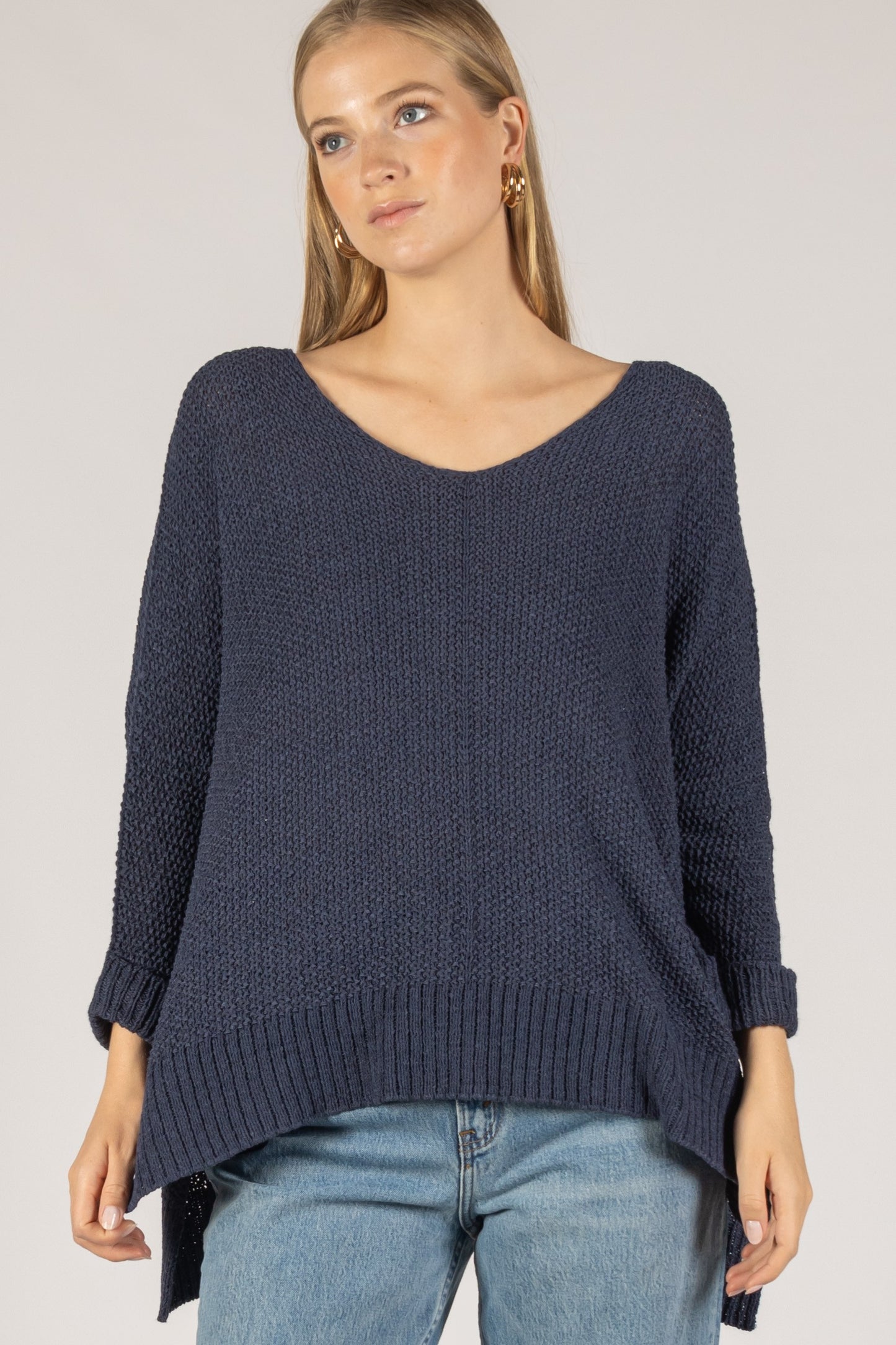 Knit 3/4 Sleeve V Neck Sweater Top