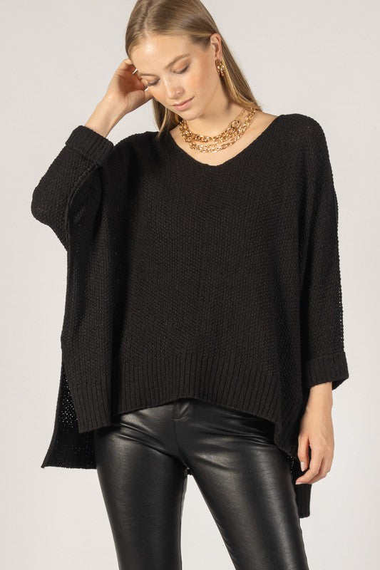 Knit 3/4 Sleeve V Neck Sweater Top