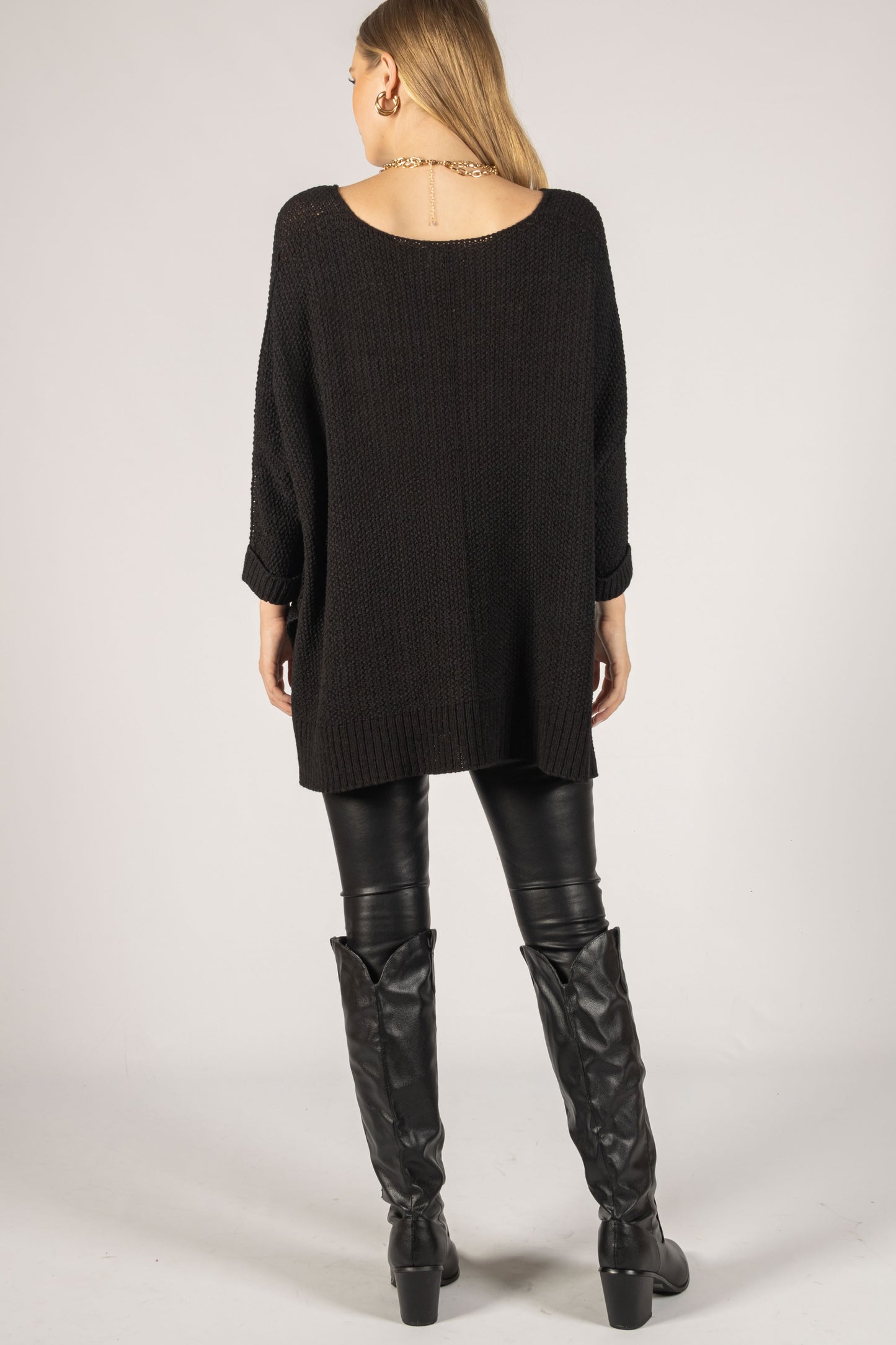 Knit 3/4 Sleeve V Neck Sweater Top