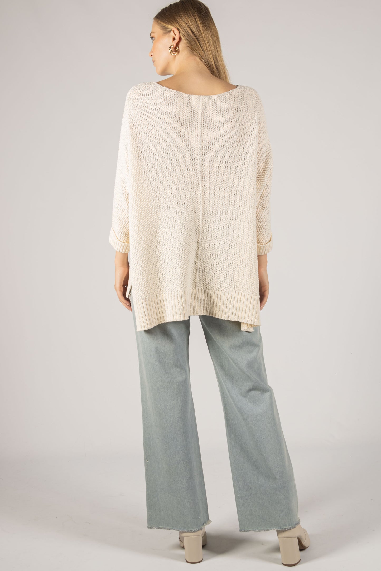 Knit 3/4 Sleeve V Neck Sweater Top