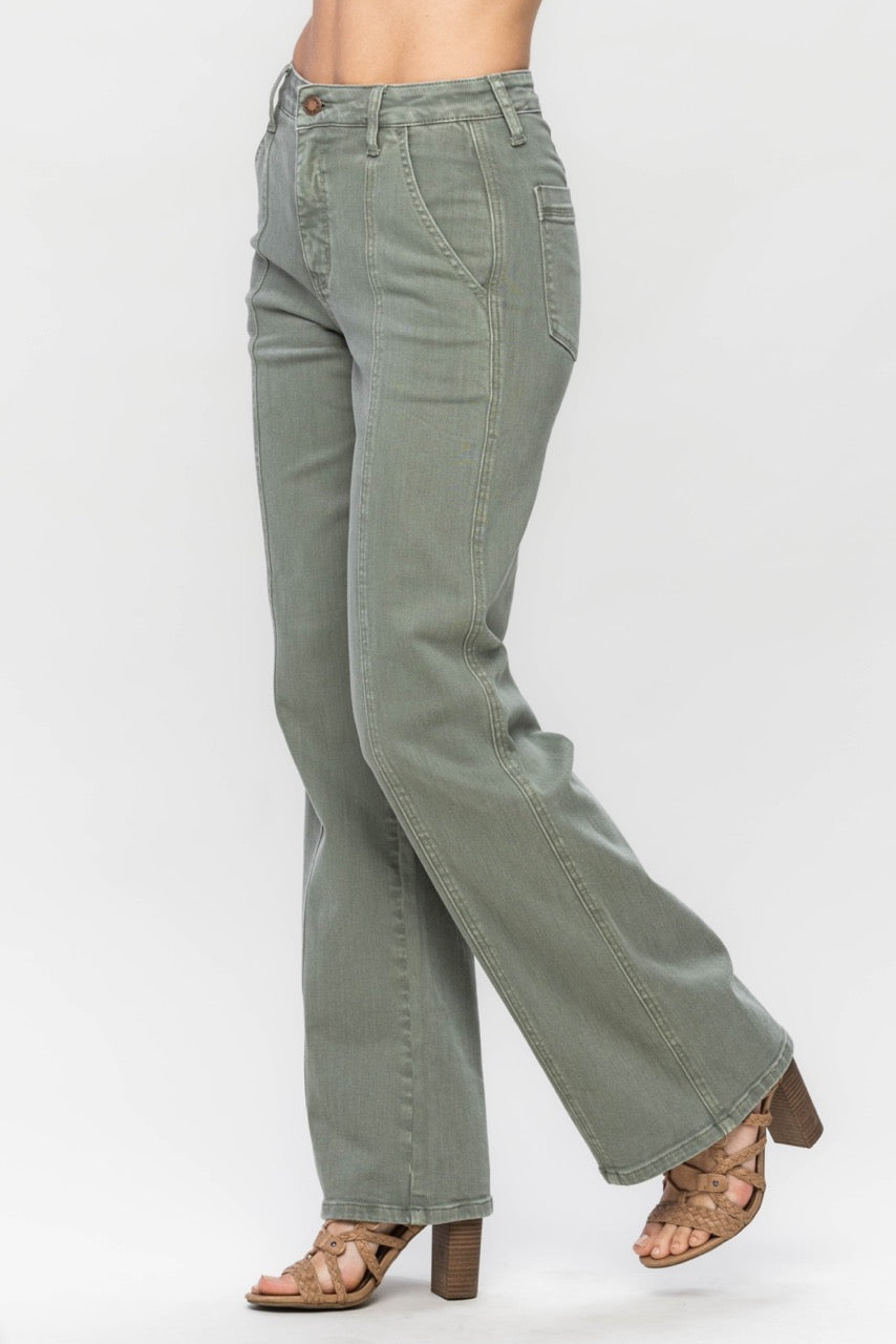 Plus | High Waist Garment Dyed Front Seam Straight
