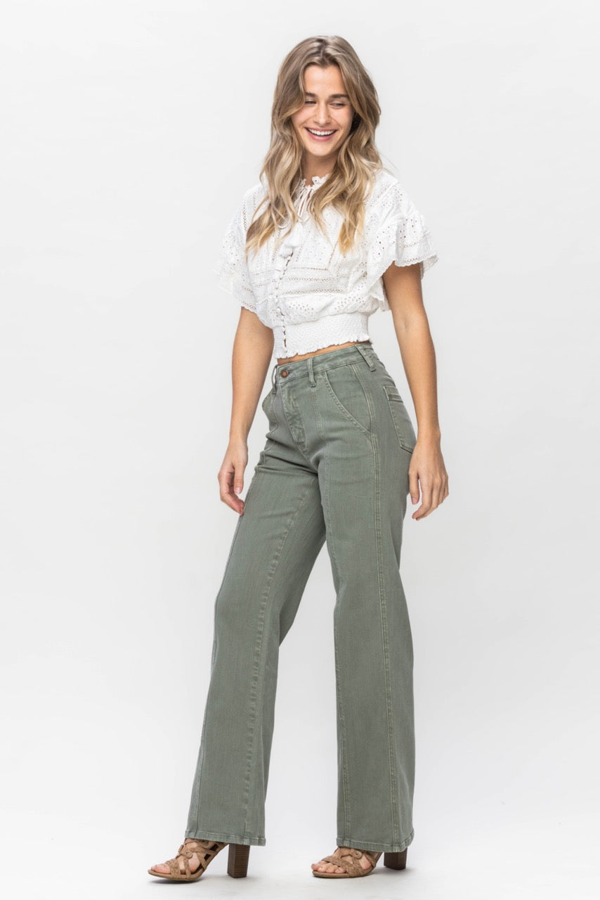 Plus | High Waist Garment Dyed Front Seam Straight