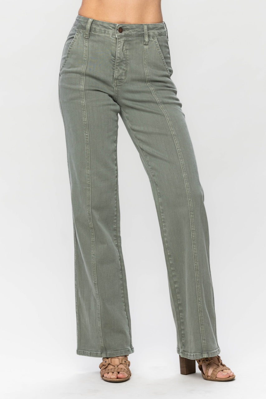 Plus | High Waist Garment Dyed Front Seam Straight