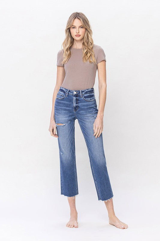 High Rise Crop Regular Straight Jeans