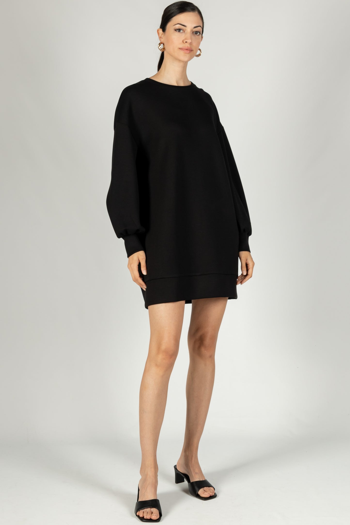 Scuba Dropped Shoulder Long Sleeve Dress