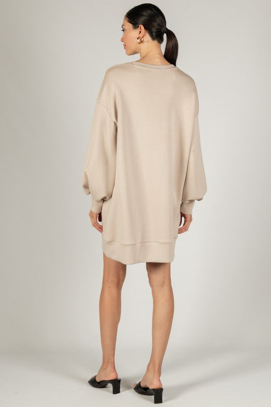 Scuba Dropped Shoulder Long Sleeve Dress