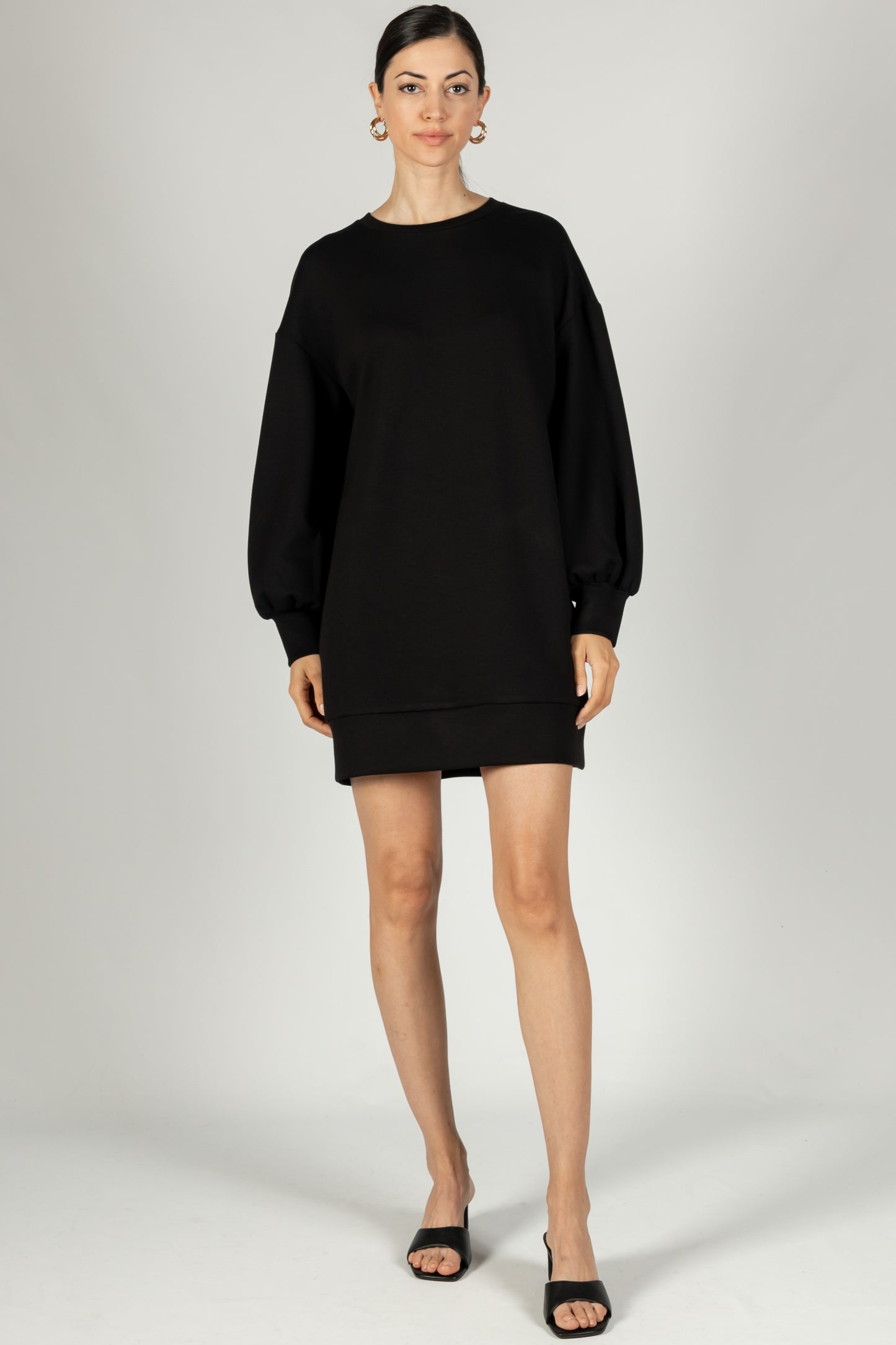 Scuba Dropped Shoulder Long Sleeve Dress