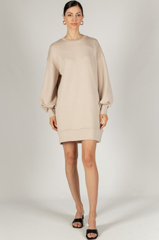 Scuba Dropped Shoulder Long Sleeve Dress