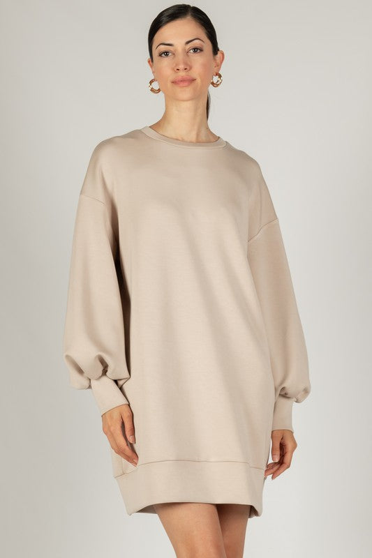 Scuba Dropped Shoulder Long Sleeve Dress