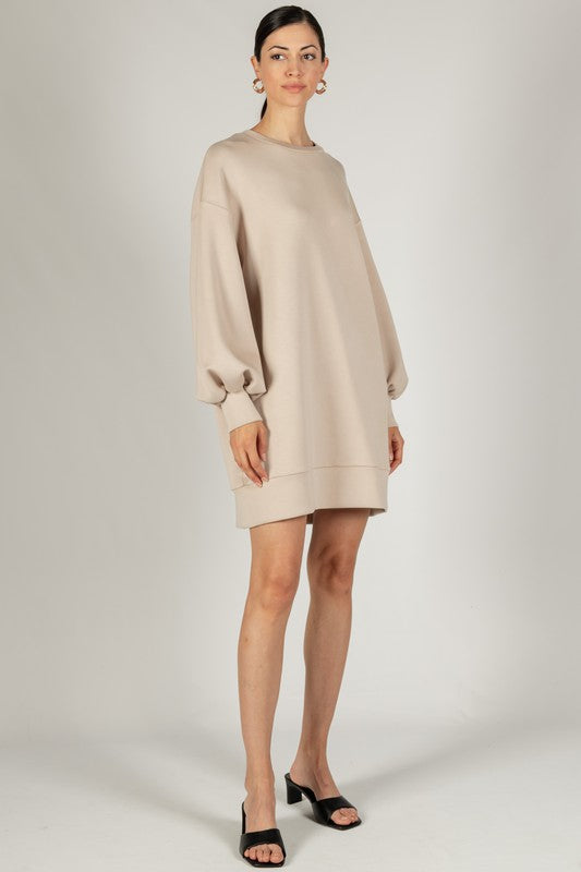 Scuba Dropped Shoulder Long Sleeve Dress