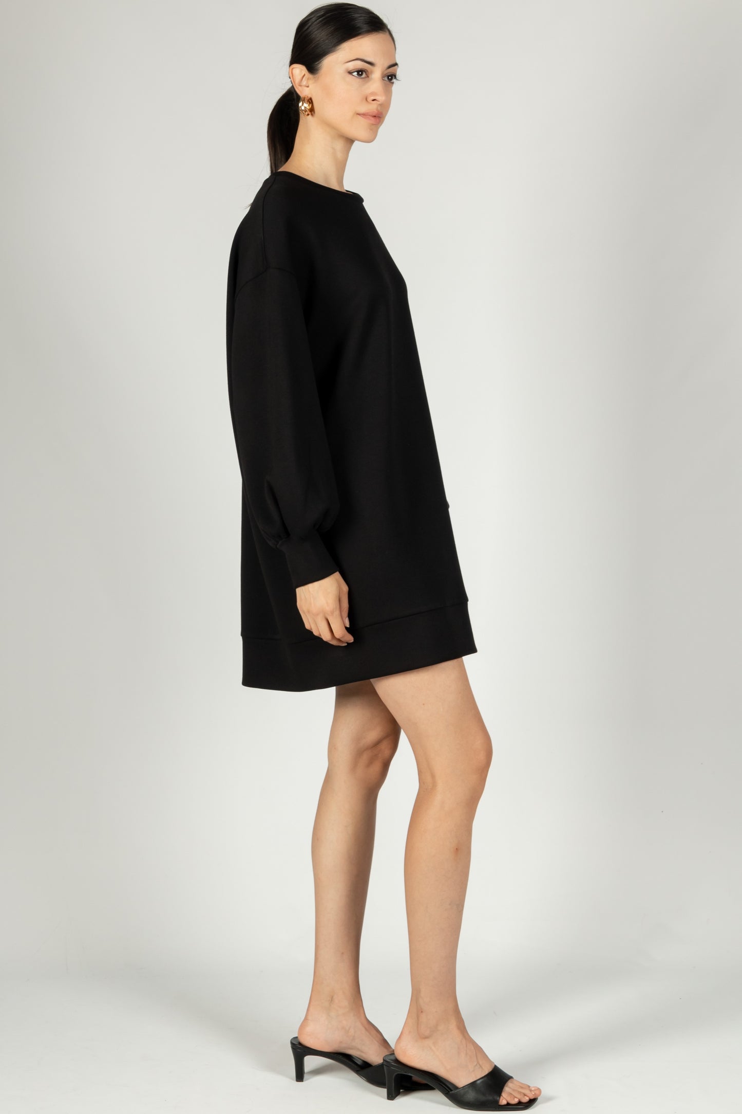 Scuba Dropped Shoulder Long Sleeve Dress