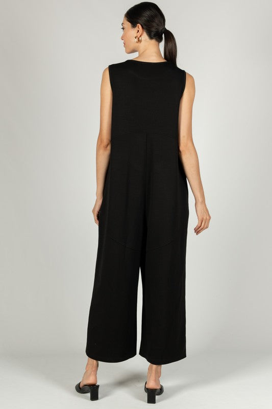Scuba Binding Detail Sleeveless Jumpsuit