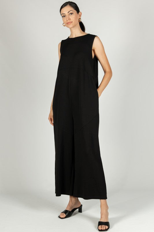 Scuba Binding Detail Sleeveless Jumpsuit