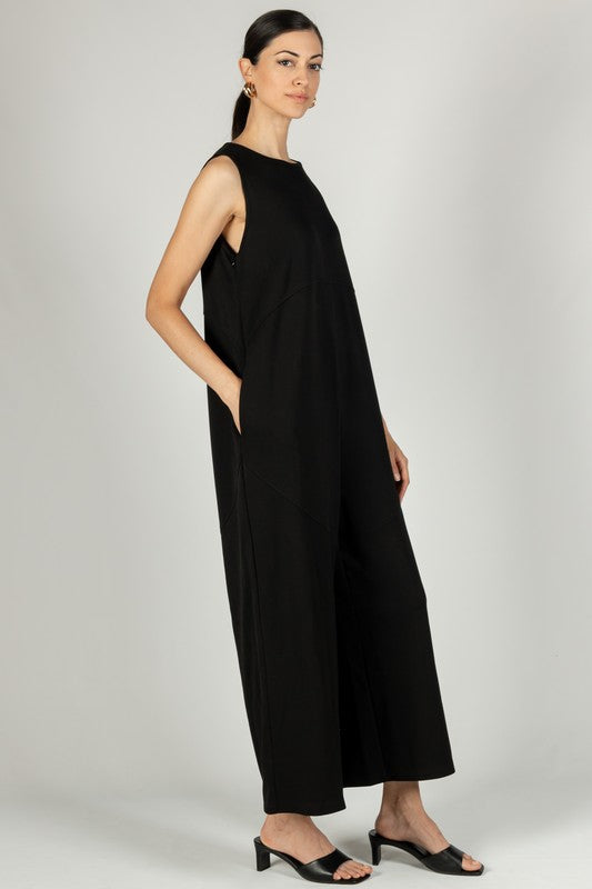 Scuba Binding Detail Sleeveless Jumpsuit