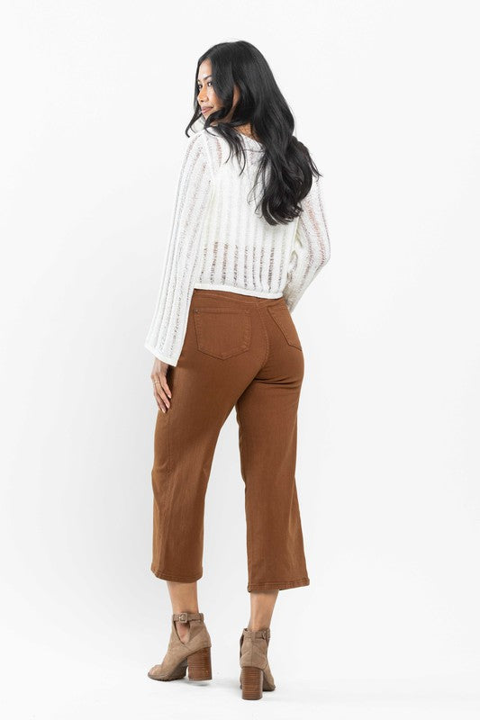 PLUS | High Waist Tummy Control Garment Dyed Wide Crop | Camel