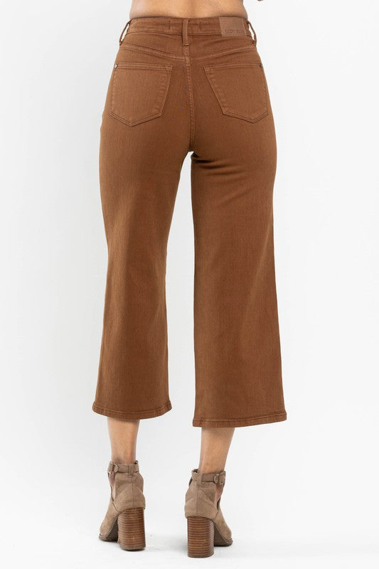 PLUS | High Waist Tummy Control Garment Dyed Wide Crop | Camel