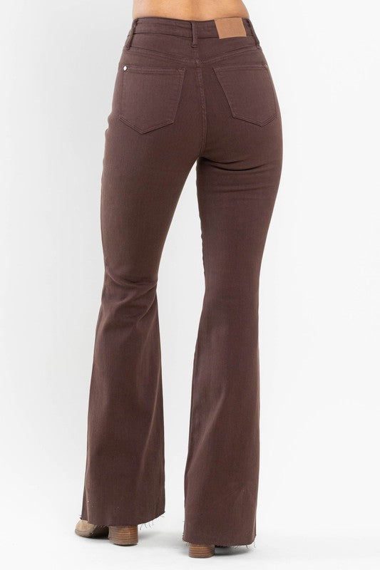 High Waist Tummy Control Garment Dyed Flare | Espresso